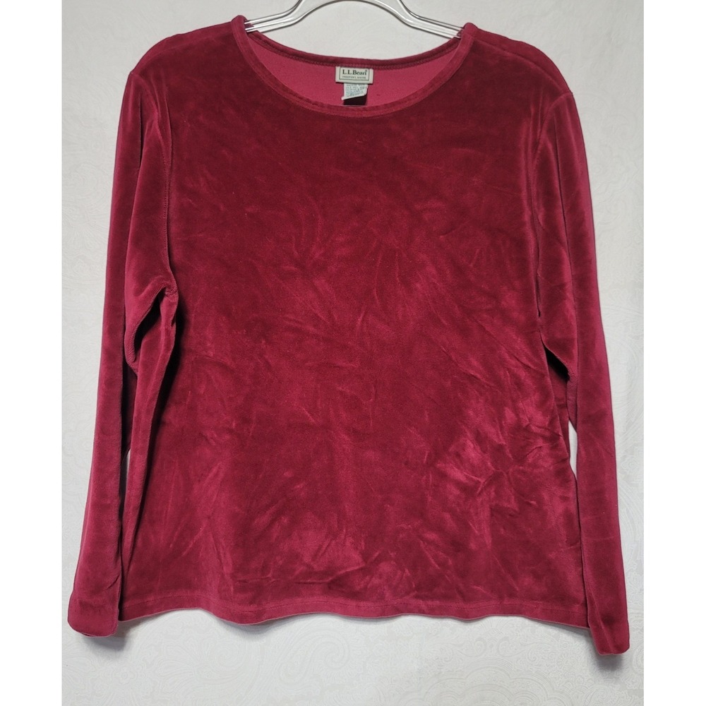 LL Bean Womens Red Velvet Long Sleeve Shirt Size Large